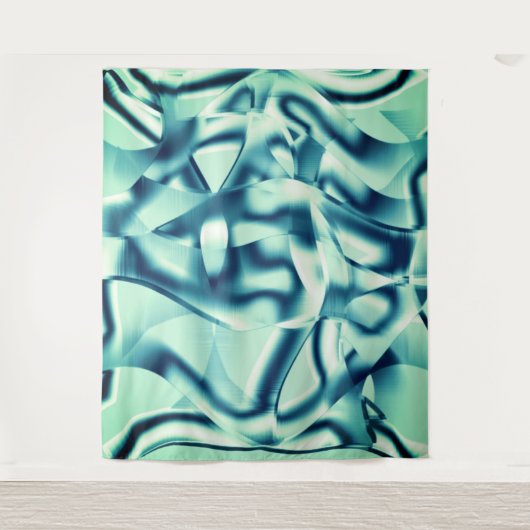 Gezwirnte, grünlich blaue Formen, schimmernde Zyan Wandteppich (Vorderseite)