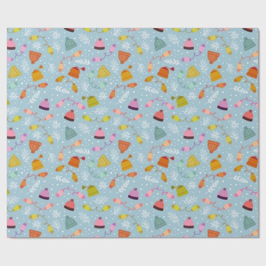 Gezwirnte Hats und Mitten Blaues Wintermuster Geschenkpapier (Flach)