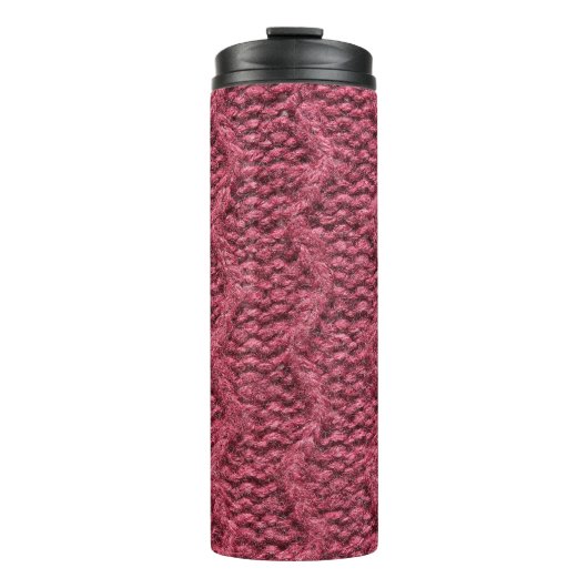 Gezwirnte Pullover-Textur, Kirsche lila. Thermosbecher (Vorderseite)