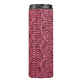 Gezwirnte Pullover-Textur, Kirsche lila. Thermosbecher (Rückseite)