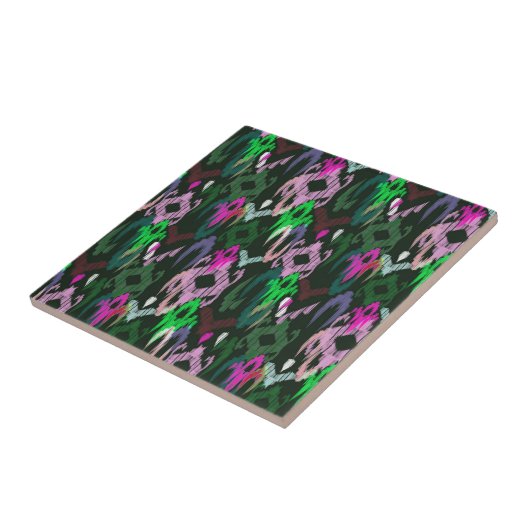 Gezwitscher in Rosa und Grün. Keramikfliese (Seite)