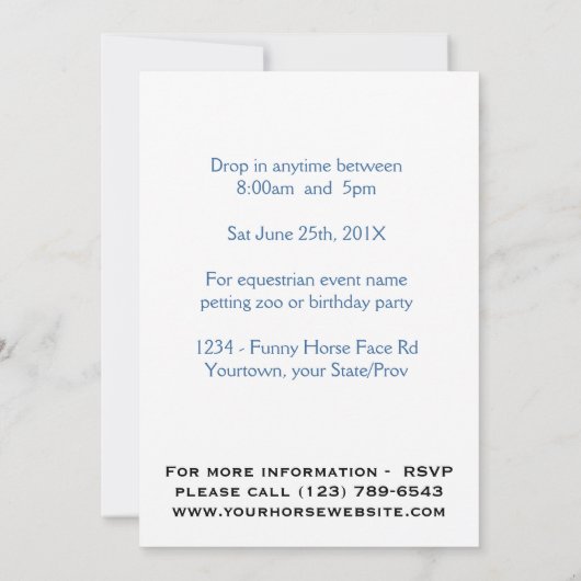 Gezwitscher Pferdeplatz für Party- oder Pferderenn Einladung (Rückseite)