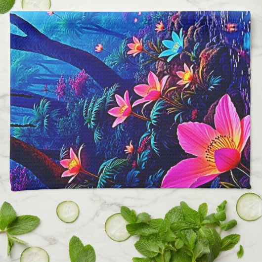 Gflüglerendes Dschungeloasis-Design Geschirrtuch (Gefaltet)