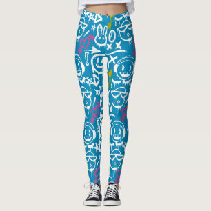 GFT02-Graffiti hauptsächlich weiß.blau BG Leggings