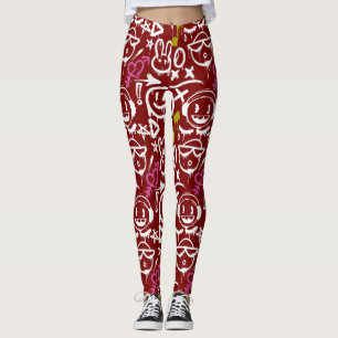 GFT02-Graffiti hauptsächlich White.D Red BG Leggings