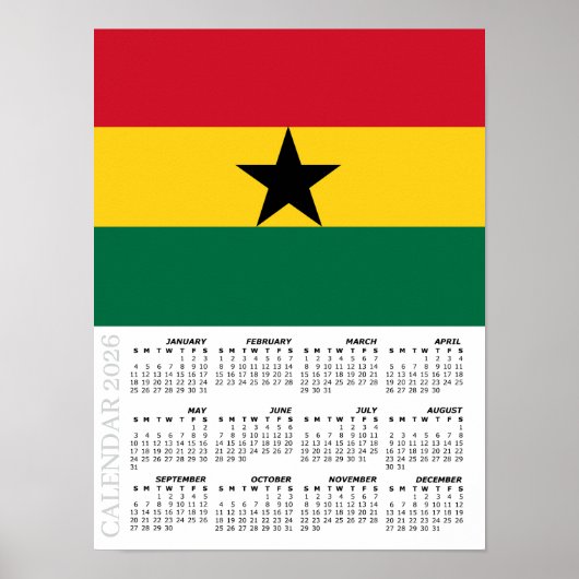 Ghana 2026 Calendar, Large, Ghanaian Flag Poster (Vorne)