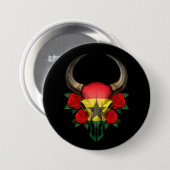 Ghana-Flaggen-Stier-Schädel mit Roten Rosen Button (Vorne & Hinten)