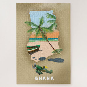 Ghana Karte illustrierter Reiseplakat. Puzzle
