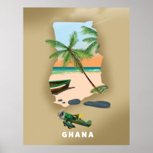Ghana Karte illustriertes Reiseplakat. Poster