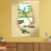 Ghana kartografiert illustriertes Reiseplakat. Leinwanddruck (Insitu (Wohnzimmer))