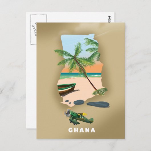 Ghana kartografiert illustriertes Reiseplakat. Postkarte (Vorne/Hinten)