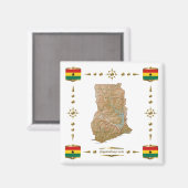 Ghana Map + Flags Magnet (Vorderseite/Rückseite)