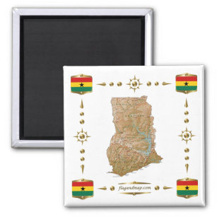 Ghana Map + Flags Magnet