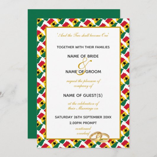 GHANA MAP mit elegantem Skript-Hochzeit in Ghanais Einladung (Vorne/Hinten)
