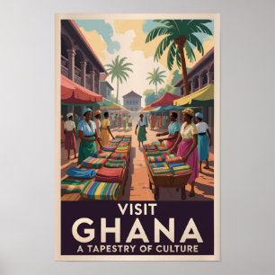 Ghana Market Illustration Travel Art Vintag Poster