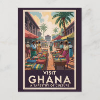Ghana Market Illustration Travel Art Vintag