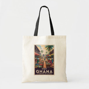 Ghana Markt Illustration Reise Kunst Vintage Tragetasche