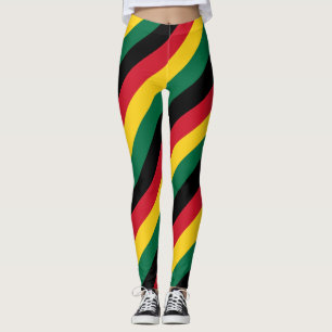 Ghana National Flag Colors Diagonal Striped Leggings