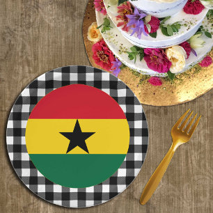 Ghana Plate, Büffel kariert & Ghanaische Flagge Pappteller