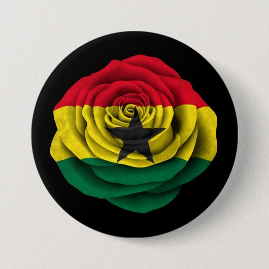 Ghana-Rosen-Flagge auf Schwarzem Button (Vorderseite)