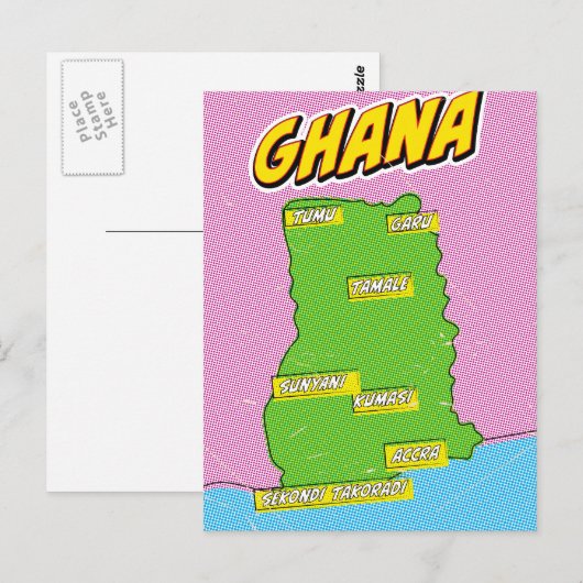 Ghana Travel Map Postkarte (Vorne/Hinten)