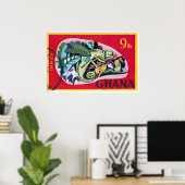 Ghanaian Vintage Chameleon Print - Postage Stam Poster (Heimbüro)