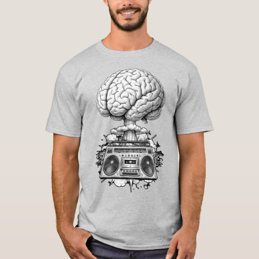 Ghettoblaster Brain Explosion Illustration T-Shirt (Vorderseite)