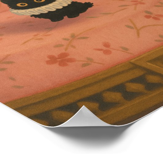Ghibli Style Black Cat auf rosa Stuhl Poster druck (Ecke)