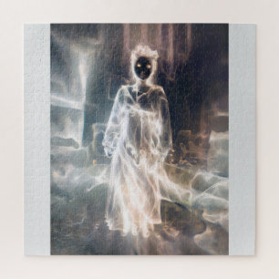 Ghoful Alien women black and white eerie goth Puzzle