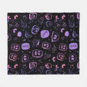 Ghoful Bats & Eerie Faces Halloween Black Fleecedecke (Vorderseite (Horizontal))