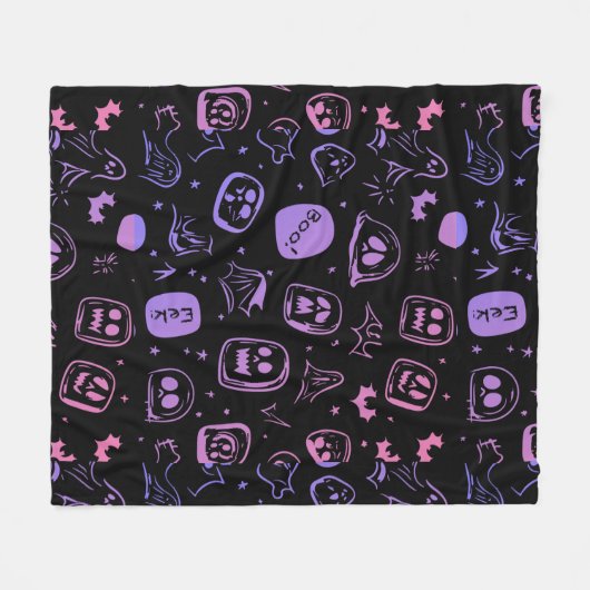 Ghoful Bats & Eerie Faces Halloween Black Fleecedecke (Vorderseite (Horizontal))