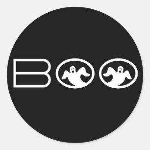 Ghoful Boo Halloween Stickers, Schwarz und Weiß Runder Aufkleber