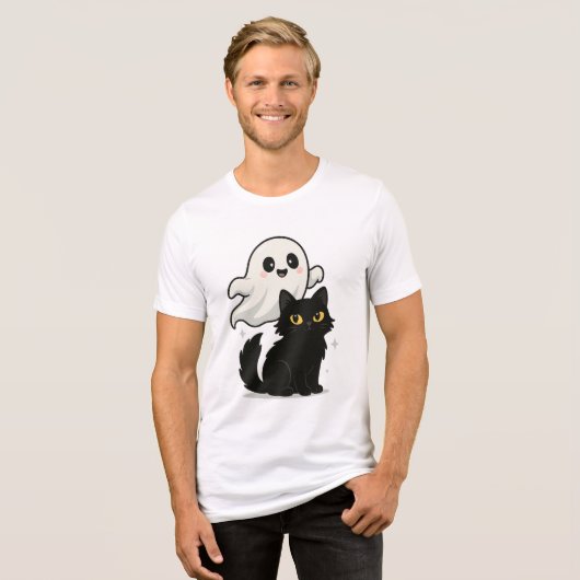 Ghoful Cat Vibes - Spooky Niedlicher T - Shirt (Vorderseite voll)
