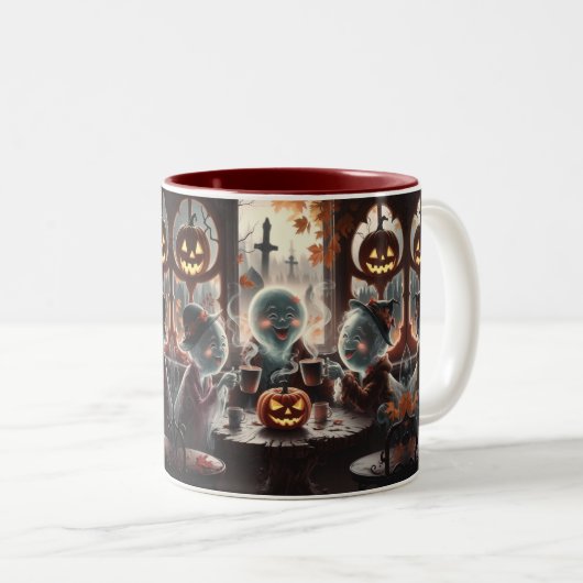 Ghoful Coffee Break Halloween Zweifarbige Tasse (VorderseiteRechts)