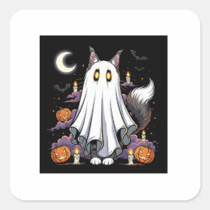 Ghoful Coon - Fluffy Maine Coon Halloween Quadratischer Aufkleber