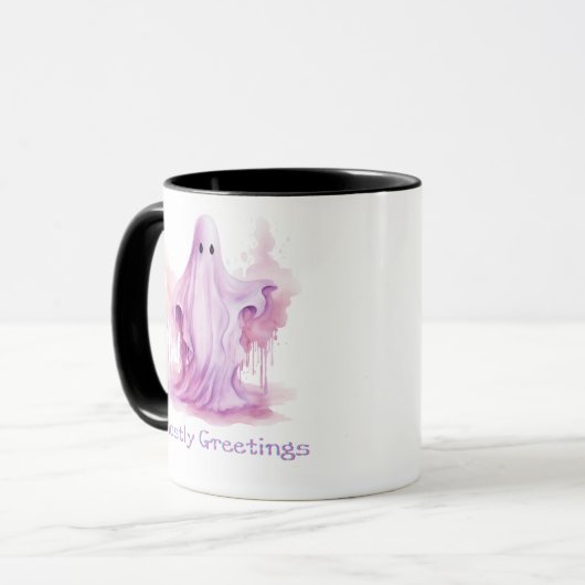 Ghoful Grüße Pink Ghost Halloween Tasse (Vorderseite Links)