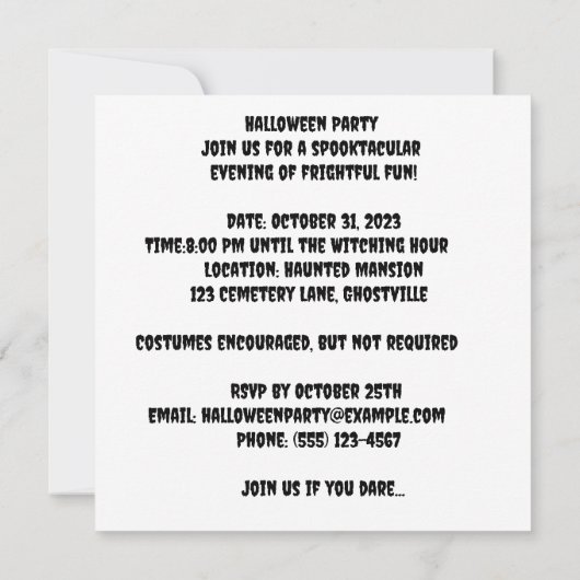 Ghoful Masquerade Ball: Ätherische Masquerade Einladung (Rückseite)