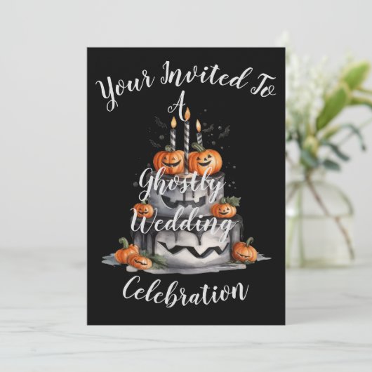 Ghoful Pumpkin Wedding Einladung (Stehend Vorderseite)