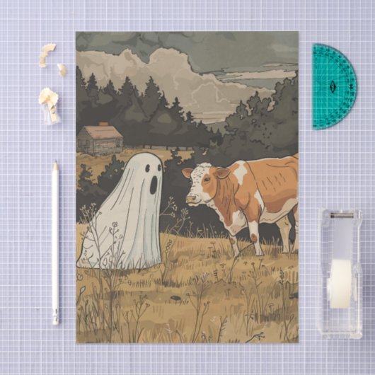 Ghost and Cow Halloween Farmhouse Tissue Paper Seidenpapier (Handwerk)