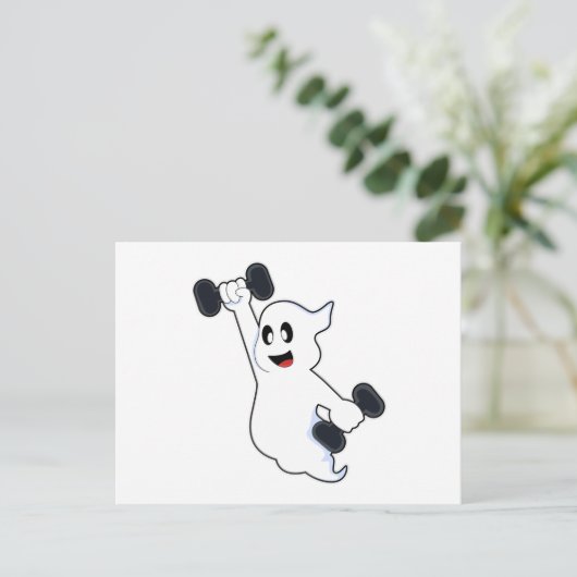 Ghost at Kraft Training mit Dumbells Postkarte (Stehend Vorderseite)