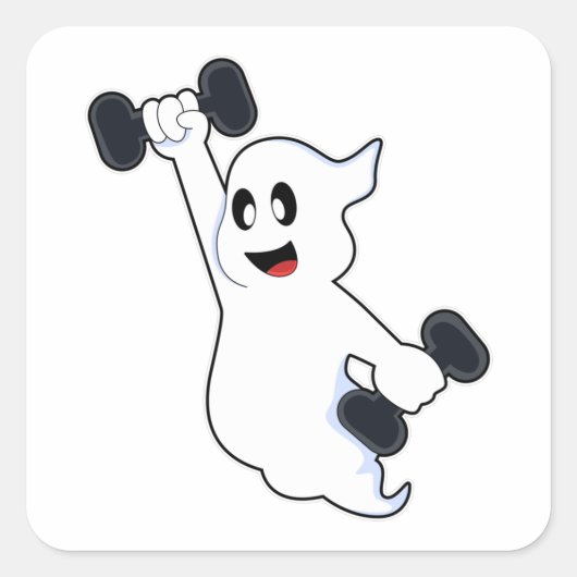Ghost at Kraft Training mit Dumbells Quadratischer Aufkleber (Vorderseite)