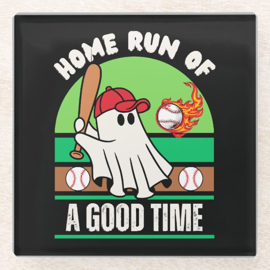 Ghost Baseball Player Halloween Glasuntersetzer (Vorderseite)