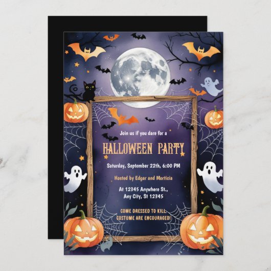 Ghost Bat Moon Pumpkin Halloween Einladung (Vorne/Hinten)