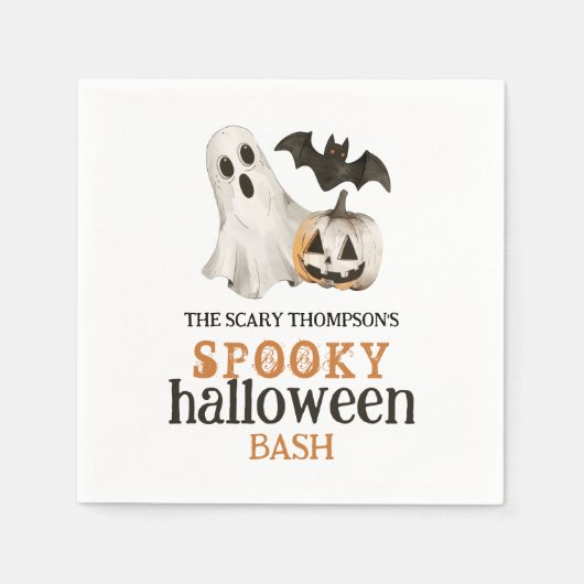 Ghost Bat Pumpkin Name Spooky Halloween Bash Serviette (Vorderseite)
