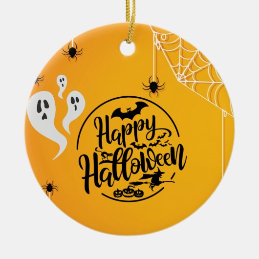 GHOST BAT SPIDER WEB ILLUSTRATION HALLOWEEN KERAMIK ORNAMENT (Vorne)