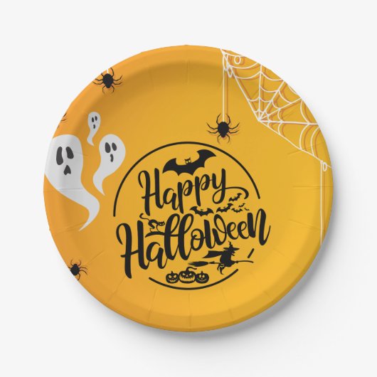 GHOST BAT SPIDER WEB ILLUSTRATION HALLOWEEN PAPPTELLER (Vorderseite)