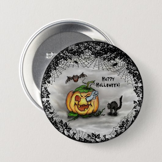 Ghost, Bat und Katze, glücklich Halloween! Button (Vorne & Hinten)