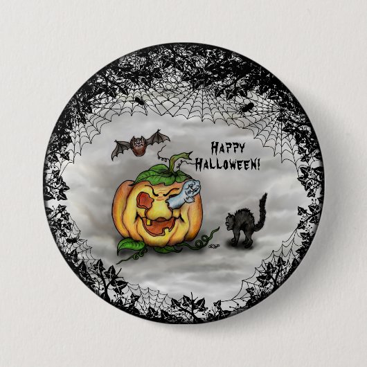 Ghost, Bat und Katze, glücklich Halloween! Button (Vorderseite)