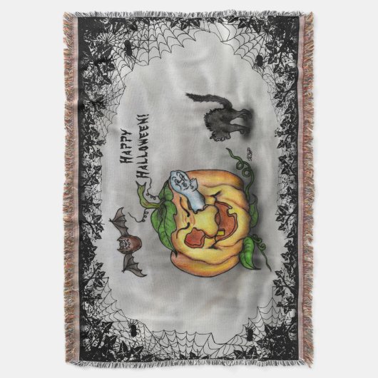 Ghost, Bat und Katze, glücklich Halloween! Decke (Vorderseite Vertikal)