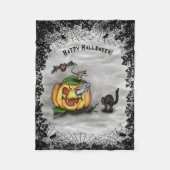 Ghost, Bat und Katze, glücklich Halloween! Fleecedecke (Vorderseite)